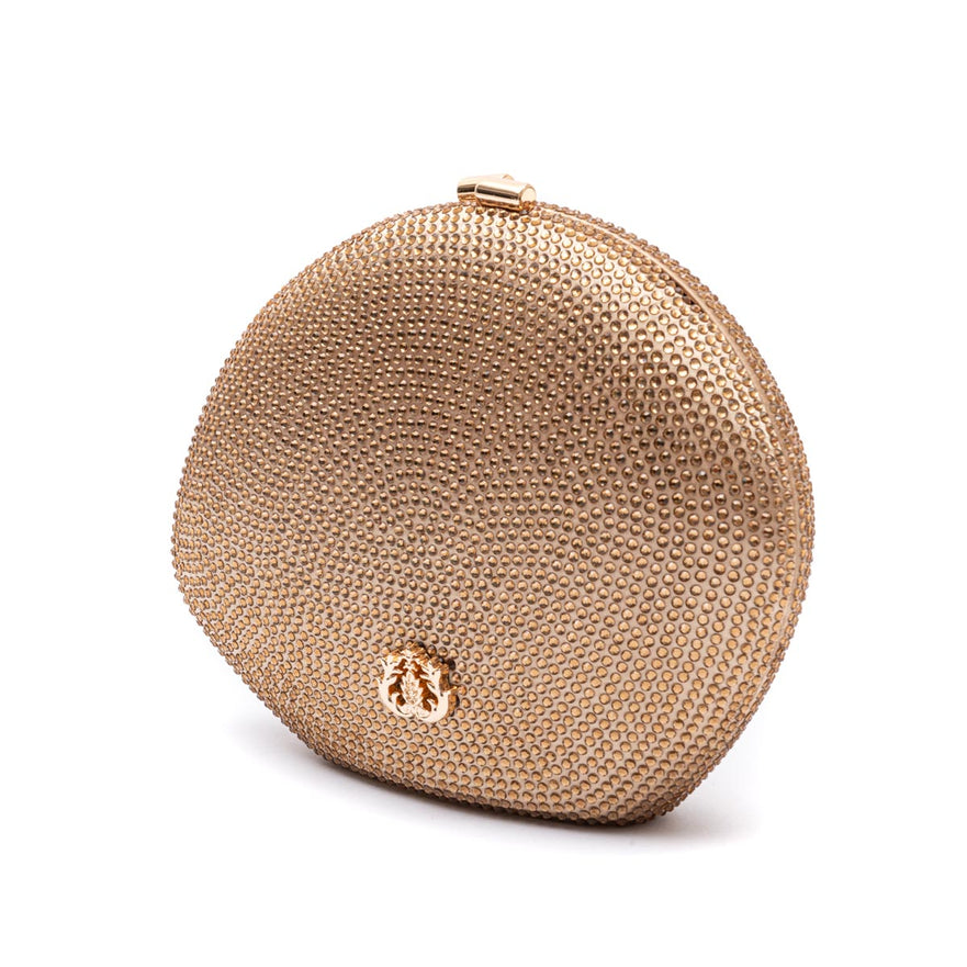 BOLSA CLUTCH MEDIA ABAULADA EM  CRISTAIS OURO