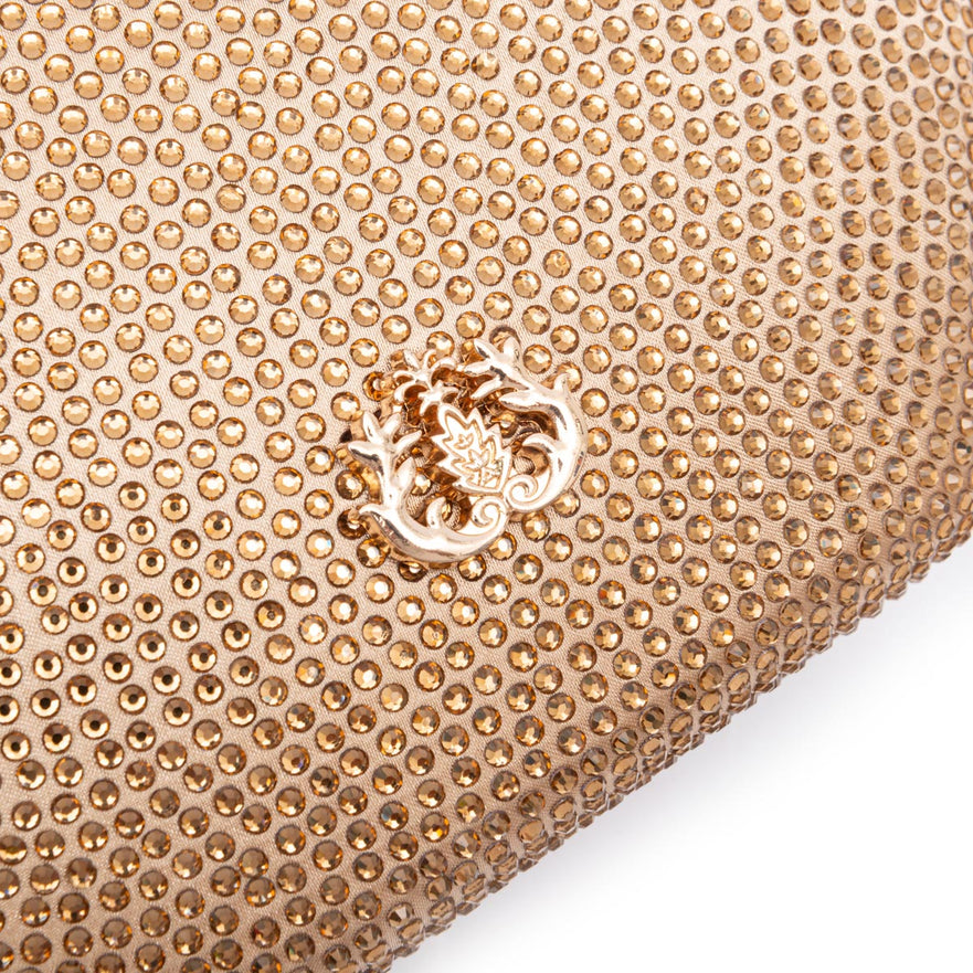 BOLSA CLUTCH MEDIA ABAULADA EM  CRISTAIS OURO