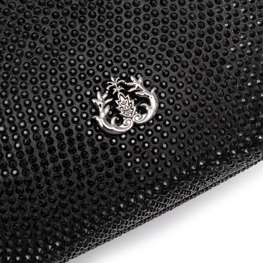 BOLSA CLUTCH MEDIA ABAULADA CRISTAIS  PRETA
