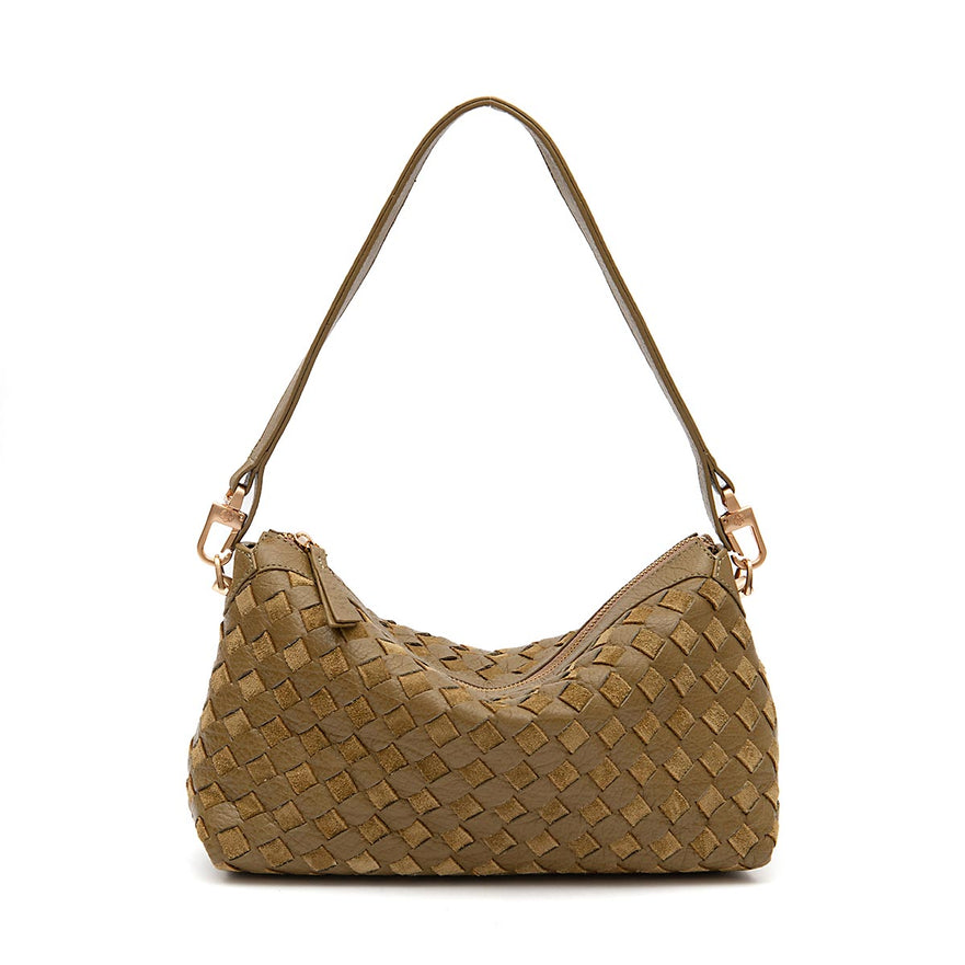 BOLSA ÍSIS WOVEN SHOULDER COURO TRESSÊ PEQUENE PISTACHE