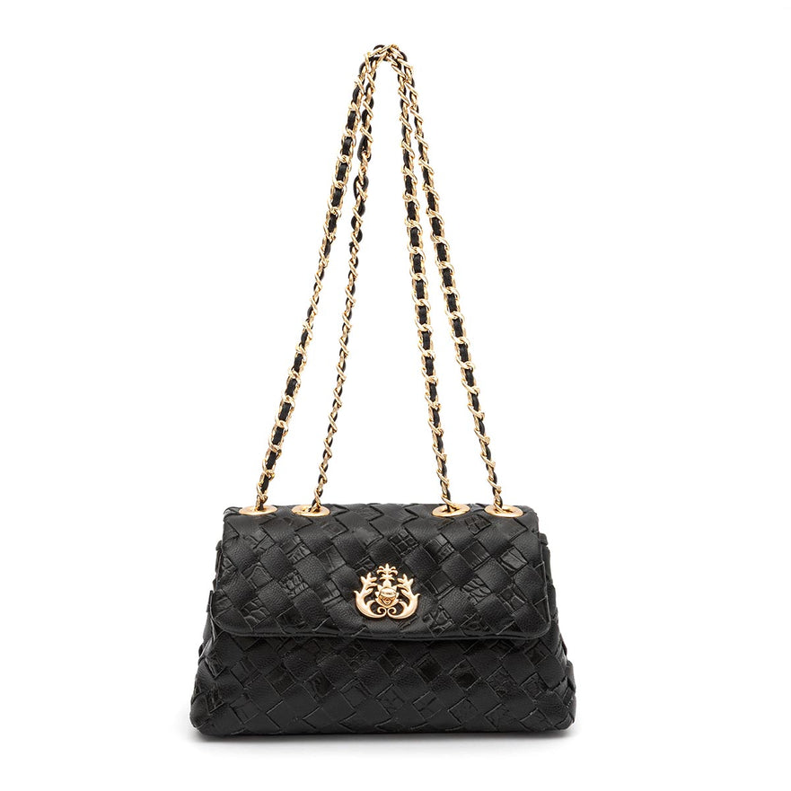 BOLSA FLAP MINI TRESSÊ PRETO OURO