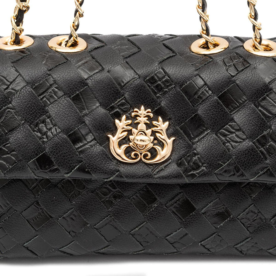 BOLSA FLAP MINI TRESSÊ PRETO OURO
