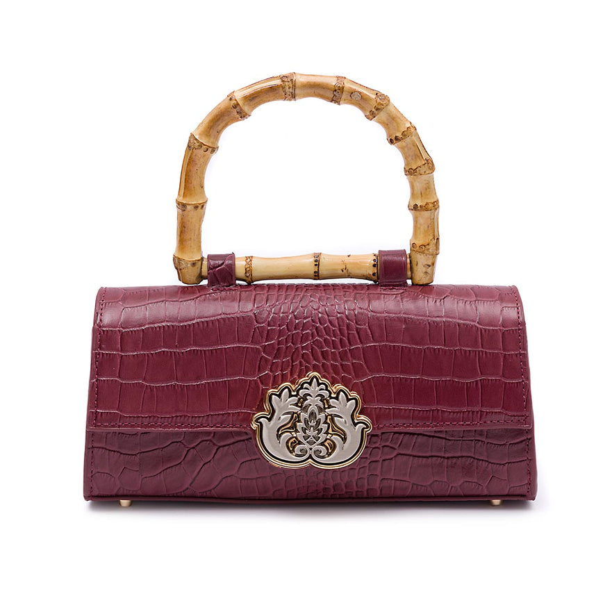 BOLSA TOP HANDLE EAST WEST NEW PEQUENA COURO CROCO BURGUNDY