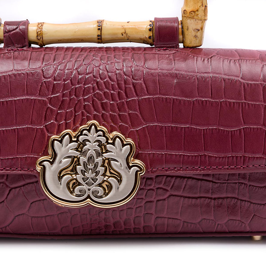 BOLSA TOP HANDLE EAST WEST NEW PEQUENA COURO CROCO BURGUNDY