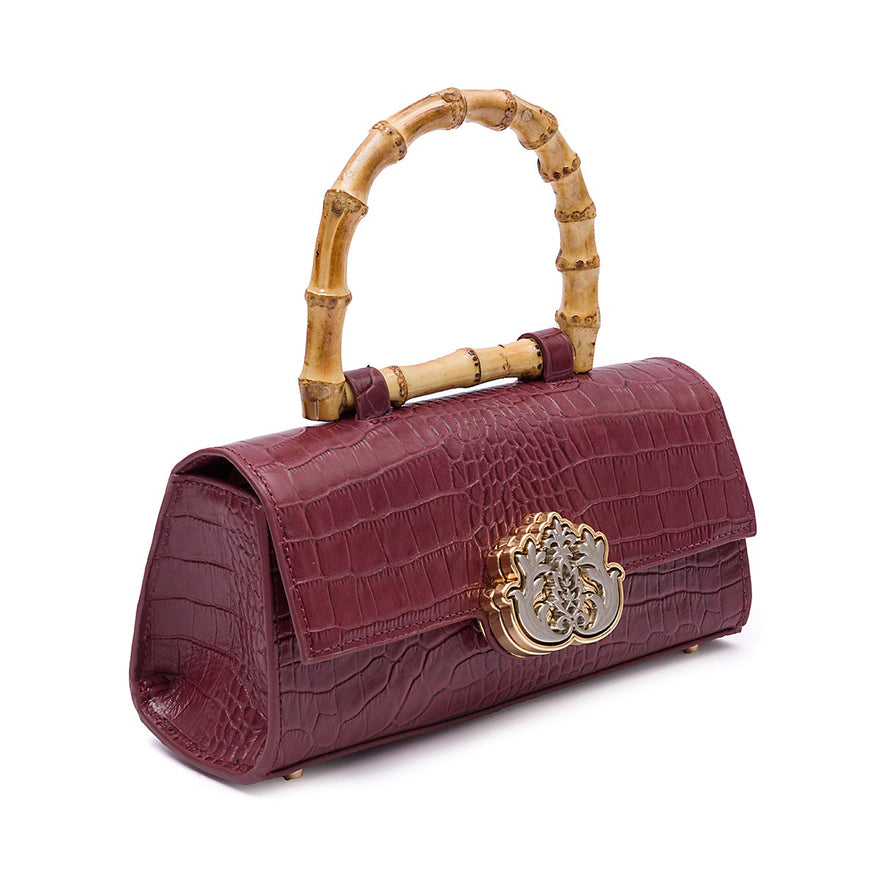 BOLSA TOP HANDLE EAST WEST NEW PEQUENA COURO CROCO BURGUNDY