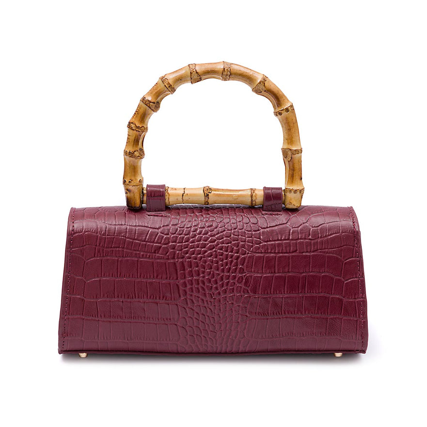 BOLSA TOP HANDLE EAST WEST NEW PEQUENA COURO CROCO BURGUNDY