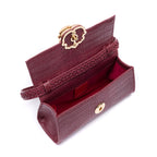 BOLSA TOP HANDLE EAST WEST NEW PEQUENA COURO CROCO BURGUNDY