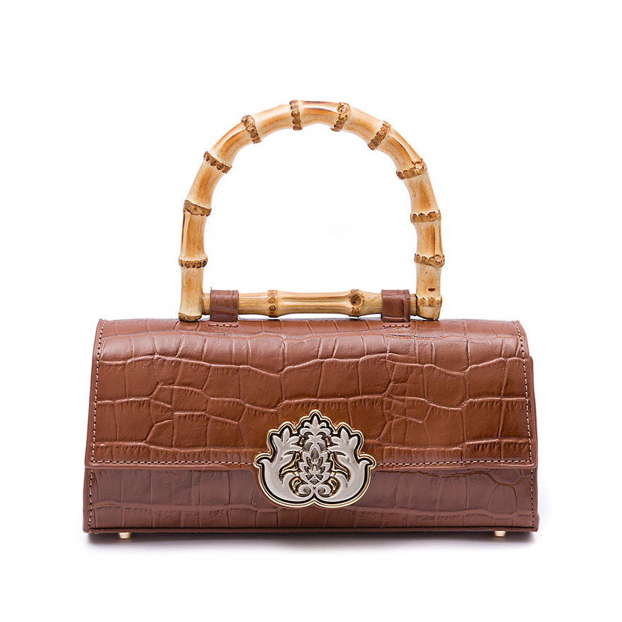 BOLSA TOP HANDLE EAST WEST PEQUENA COURO MAXI CROCO PECAN