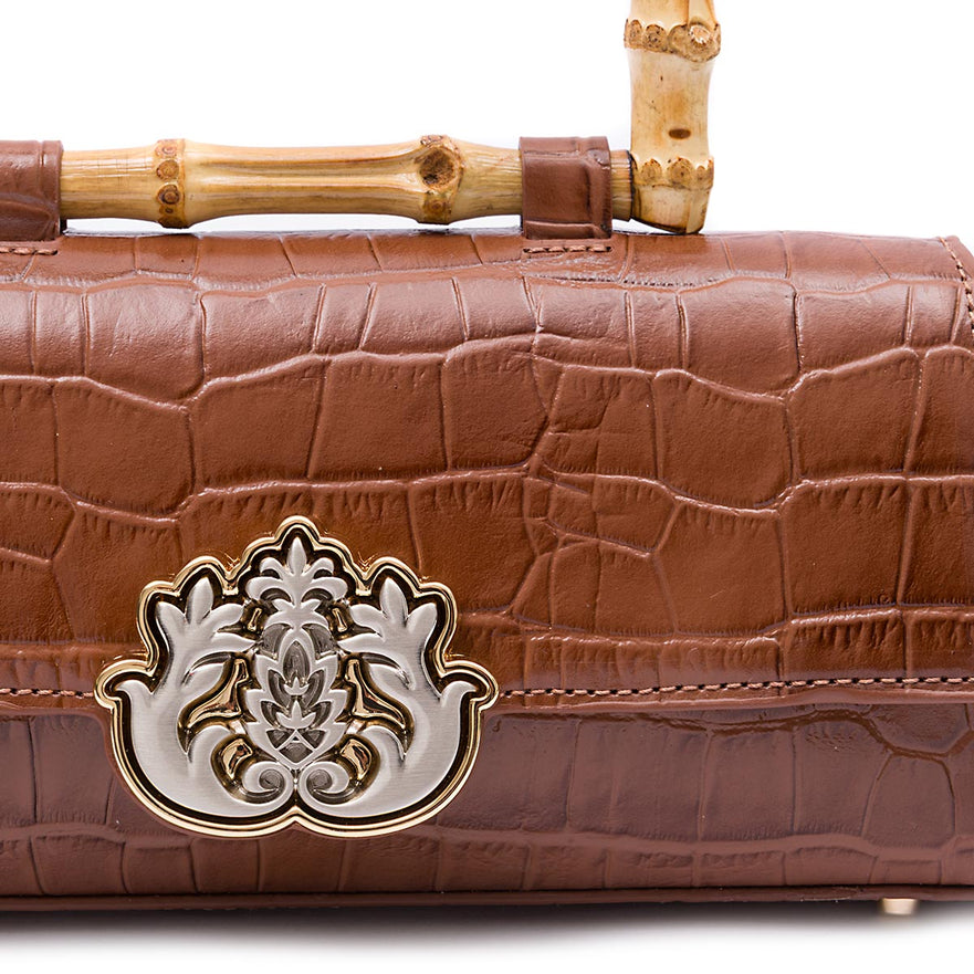 BOLSA TOP HANDLE EAST WEST PEQUENA COURO MAXI CROCO PECAN