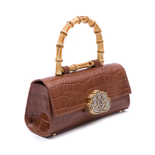 BOLSA TOP HANDLE EAST WEST PEQUENA COURO MAXI CROCO PECAN