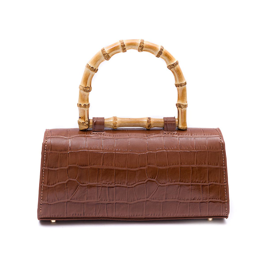 BOLSA TOP HANDLE EAST WEST PEQUENA COURO MAXI CROCO PECAN