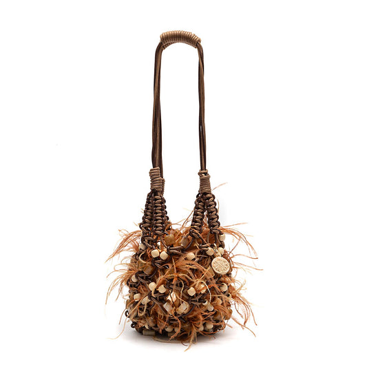 BOLSA SHOULDER LYRA PEQUENA MACRAMÊ CARAMELO