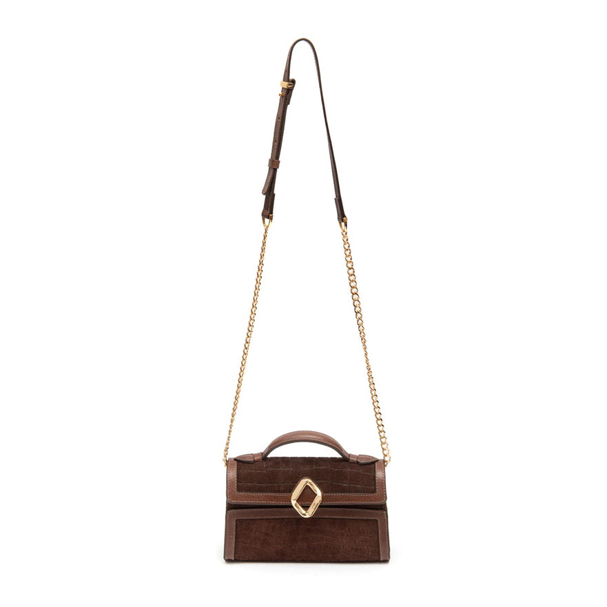BOLSA TOPHANDLE AURORA PEQUENA COURO CAFÉ BROWNIE