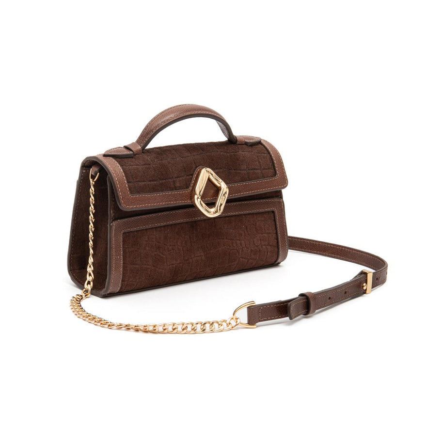 BOLSA TOPHANDLE AURORA PEQUENA COURO CAFÉ BROWNIE