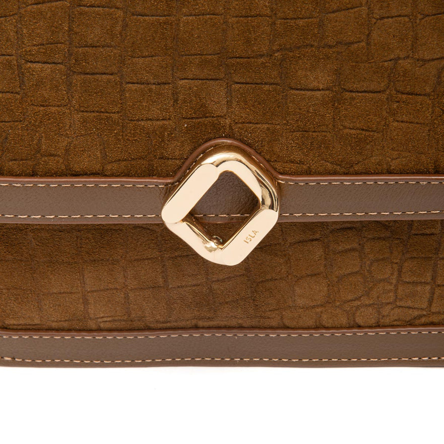 BOLSA BOX BAG AURORA MEDIA NEW CROCO MASCAVO OURO