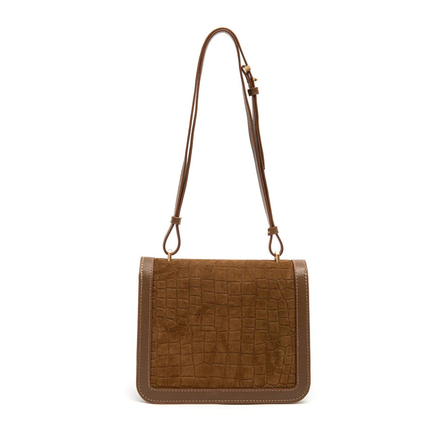 BOLSA BOX BAG AURORA MEDIA NEW CROCO MASCAVO OURO
