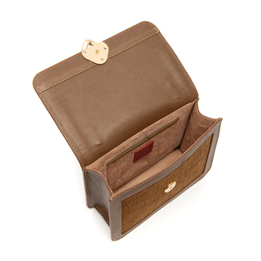 BOLSA BOX BAG AURORA MEDIA NEW CROCO MASCAVO OURO