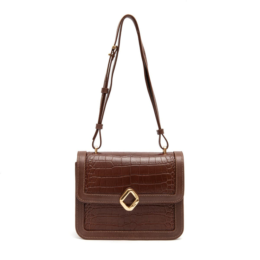 BOLSA BOX BAG AURORA MEDIA NEW CROCO BROWNIE OURO