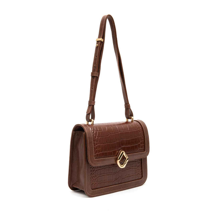BOLSA BOX BAG AURORA MEDIA NEW CROCO BROWNIE OURO