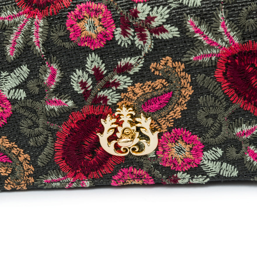 BOLSA SHOPPER DANNY GRANDE EM PALHA FIORI BORDADA FRIDA PRETO