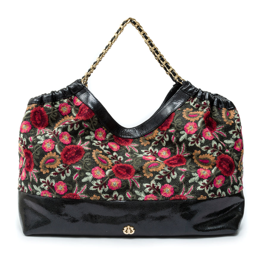 BOLSA SHOPPER DANNY GRANDE EM PALHA FIORI BORDADA FRIDA PRETO