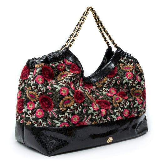 BOLSA SHOPPER DANNY GRANDE EM PALHA FIORI BORDADA FRIDA PRETO