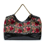 BOLSA SHOPPER DANNY GRANDE EM PALHA FIORI BORDADA FRIDA PRETO