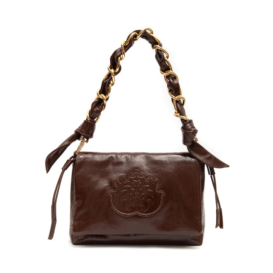 BOLSA FLAP DAYSE MÉDIA COURO GLOSS BROWNIE OURO