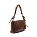 BOLSA FLAP DAYSE MÉDIA COURO GLOSS BROWNIE OURO