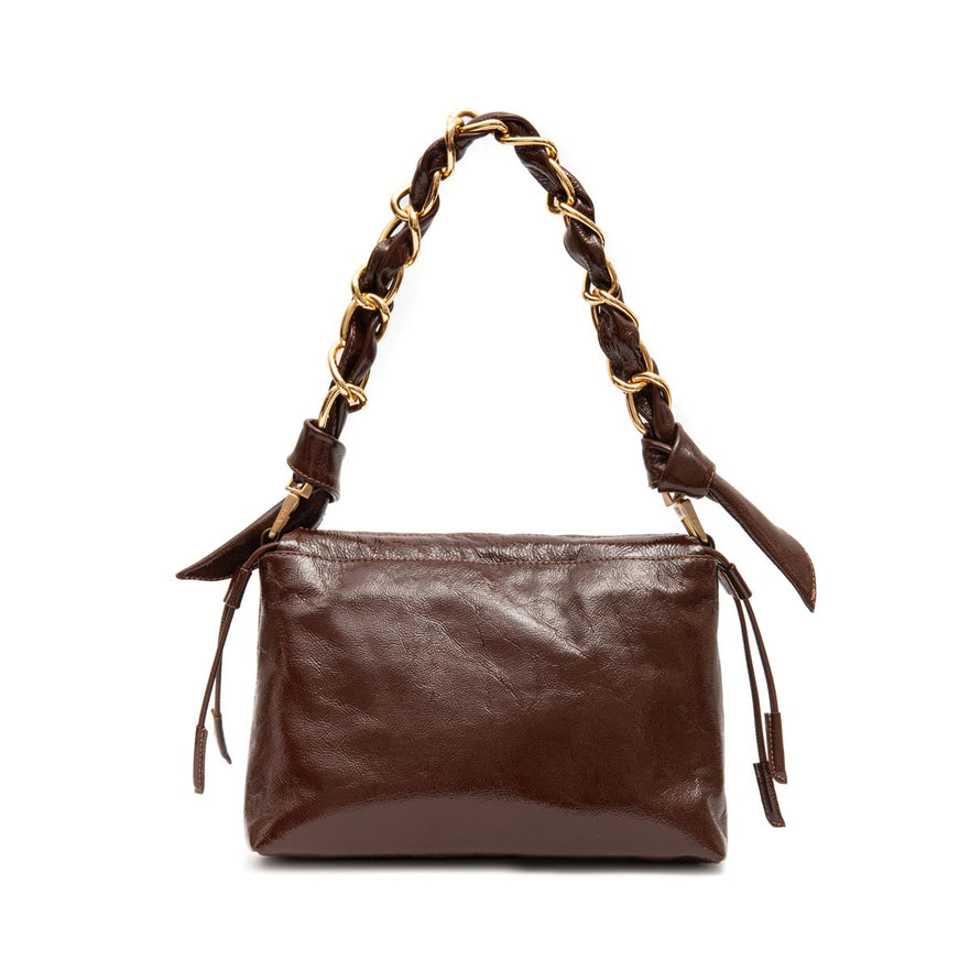 BOLSA FLAP DAYSE MÉDIA COURO GLOSS BROWNIE OURO