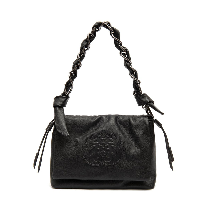 BOLSA FLAP DAYSE MEDIA  EM COURO BODAN PRETO ONIX
