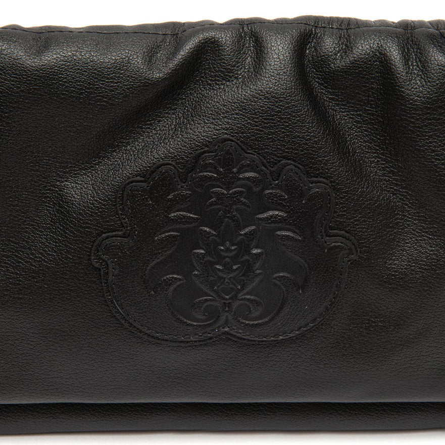 BOLSA FLAP DAYSE MEDIA  EM COURO BODAN PRETO ONIX
