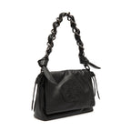 BOLSA FLAP DAYSE MEDIA  EM COURO BODAN PRETO ONIX