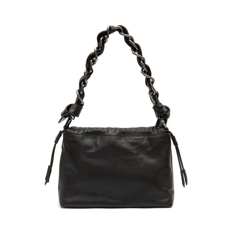 BOLSA FLAP DAYSE MEDIA  EM COURO BODAN PRETO ONIX