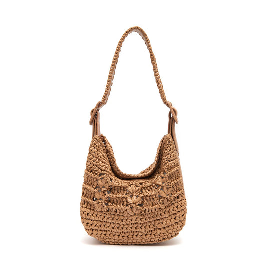 BOLSA HOBO OPHELIA  LATTE MEDIA RAFIA ARGILA CAFE LEITE