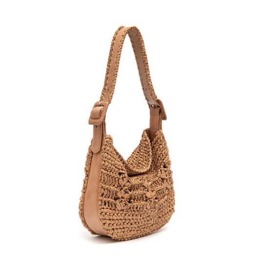 BOLSA HOBO OPHELIA  LATTE MEDIA RAFIA ARGILA CAFE LEITE