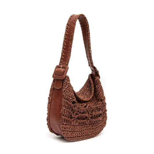 BOLSA HOBO OPHELIA LATTE MEDIA RAFIA PINHAO CACAU