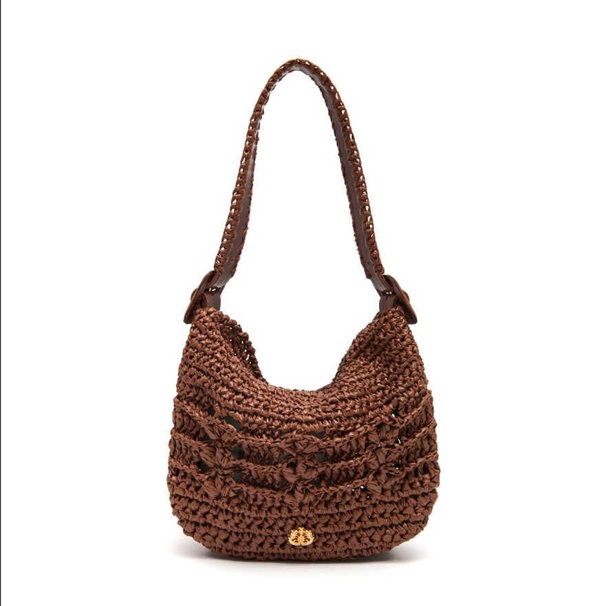 BOLSA HOBO OPHELIA LATTE MEDIA RAFIA PINHAO CACAU