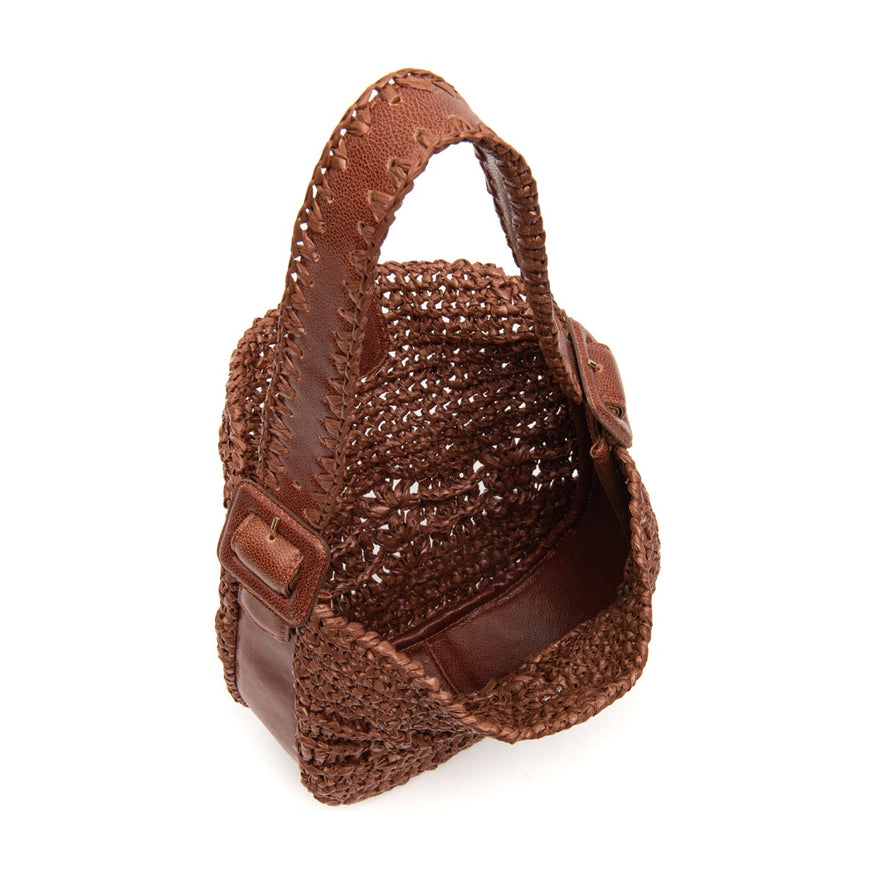 BOLSA HOBO OPHELIA LATTE MEDIA RAFIA PINHAO CACAU