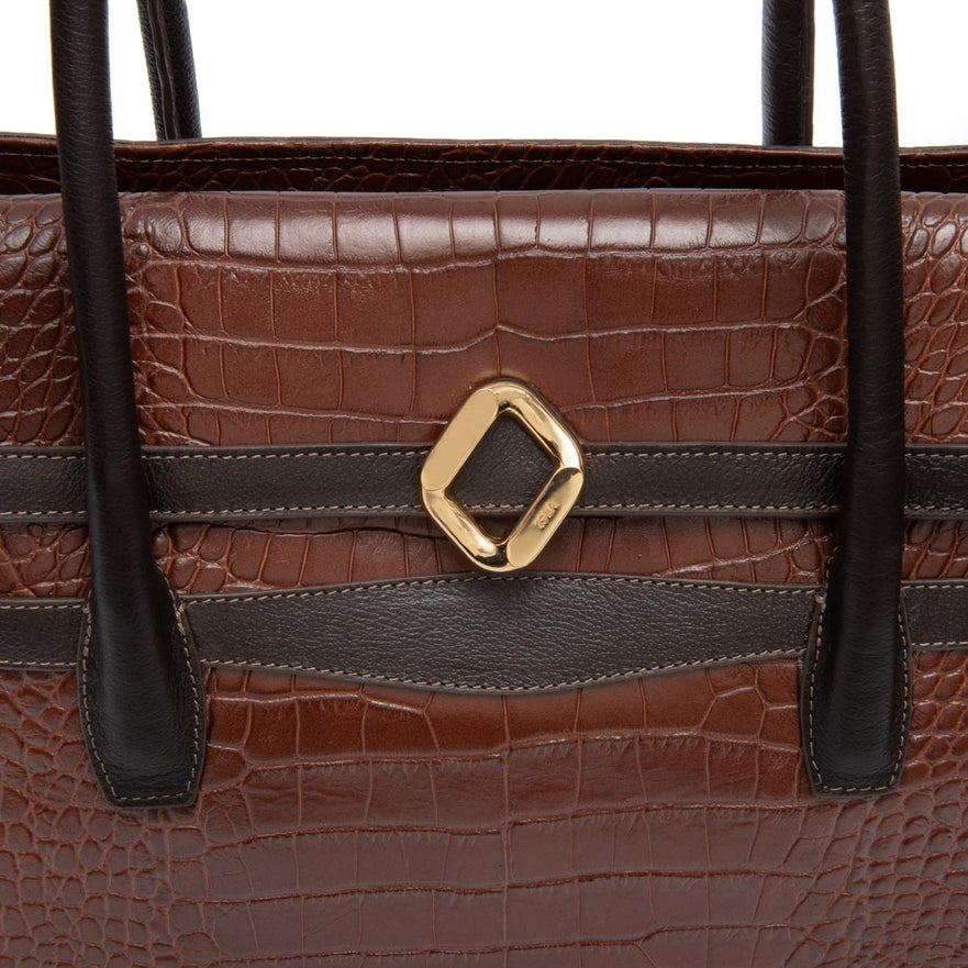 BOLSA WORKING TOTE GRANDE  NEW CROCO BROWNIE OURO