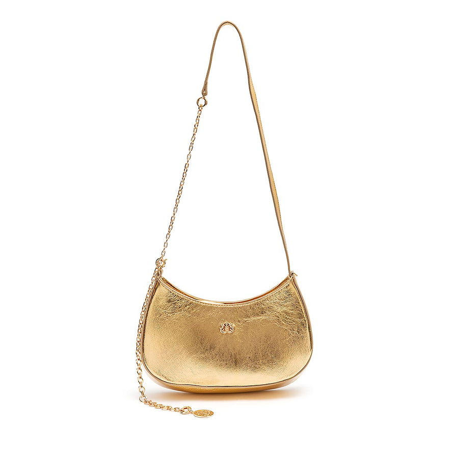 BOLSA SHOULDER FOREVER PEQUENA COURO CRUSH OURO/OURO
