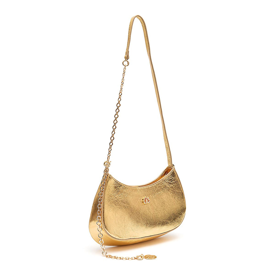 BOLSA SHOULDER FOREVER PEQUENA COURO CRUSH OURO/OURO