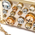 BOLSA CLUTCH  TRUNK PEQUENA METALIZADO COM CRISTAIS OURO