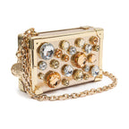 BOLSA CLUTCH  TRUNK PEQUENA METALIZADO COM CRISTAIS OURO