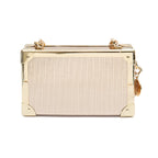 BOLSA CLUTCH  TRUNK PEQUENA METALIZADO COM CRISTAIS OURO