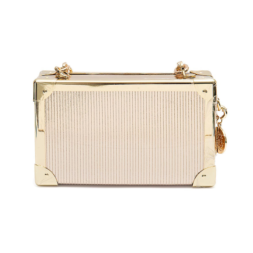 BOLSA CLUTCH  TRUNK PEQUENA METALIZADO COM CRISTAIS OURO