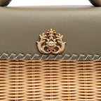 BOLSA SELENE TOP HANDLE MEDIA RATTAN E COURO AZEITE