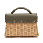 BOLSA SELENE TOP HANDLE MEDIA RATTAN E COURO AZEITE