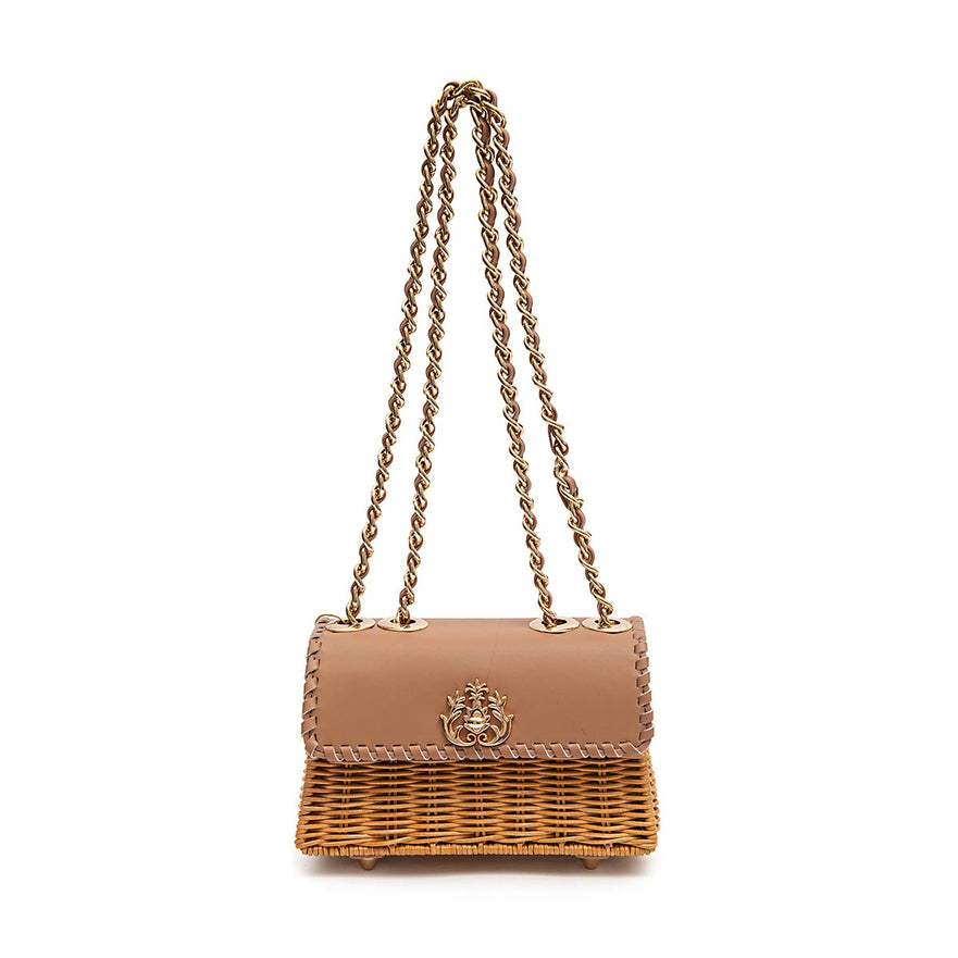 BOLSA MINI SELENE RATTAN E COURO ARGILA MEL