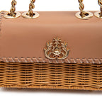 BOLSA MINI SELENE RATTAN E COURO ARGILA MEL